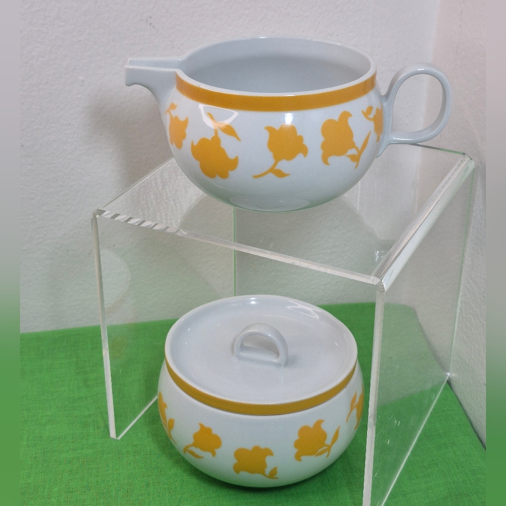 Vtg Hearthstone Block Vista Alegre Portugal Ginger Creamer & Lidded Sugar Set